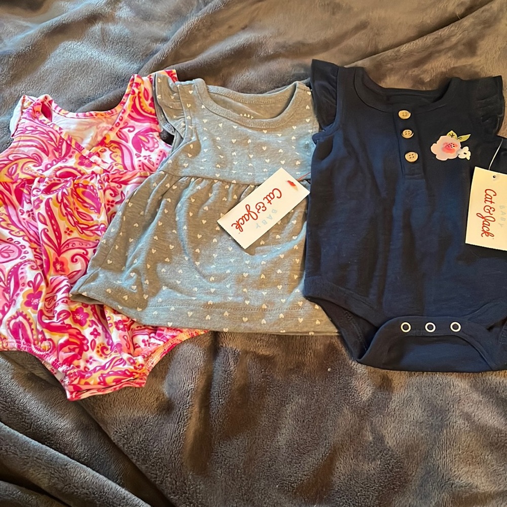 3 NB Baby Cat & Jack Infant Girl outfits.  NWT